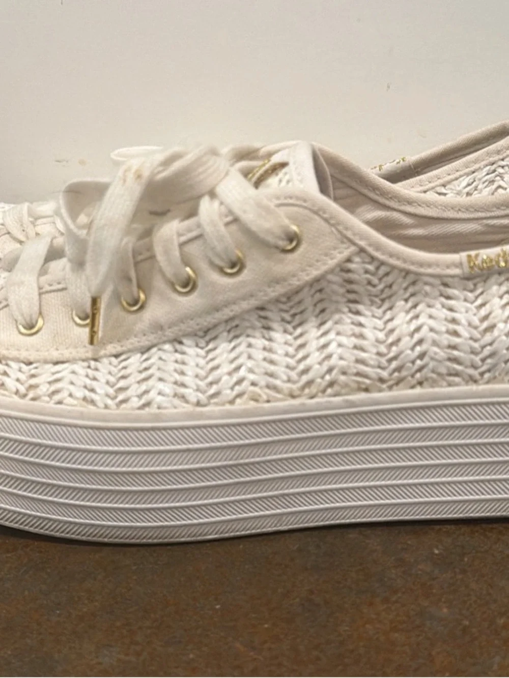 Keds Cream Woven Platform Lace-Up Sneakers